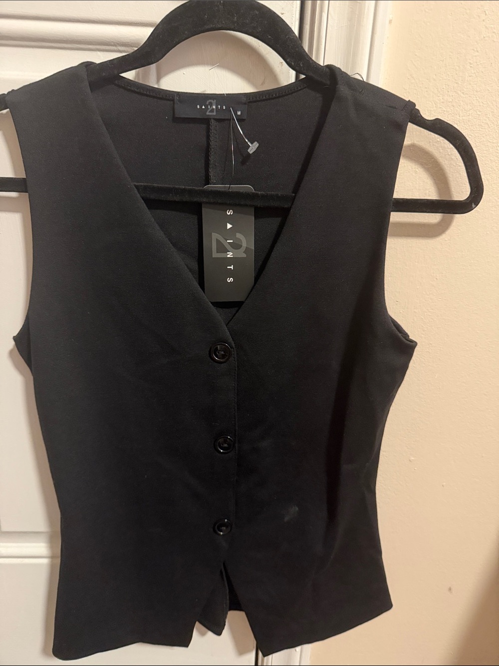 Zara Black Button-Front V-Neck Tank Top